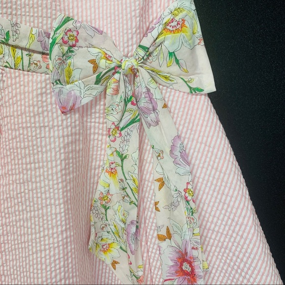 Girls Seersucker/Floral Bow-Waist Hi-Low Dress - Picture 5 of 9